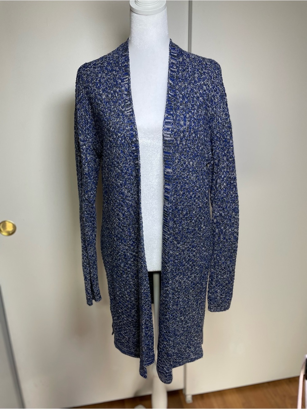 Leo & Nicole Blue Marled Open-Front Longline Cardigan